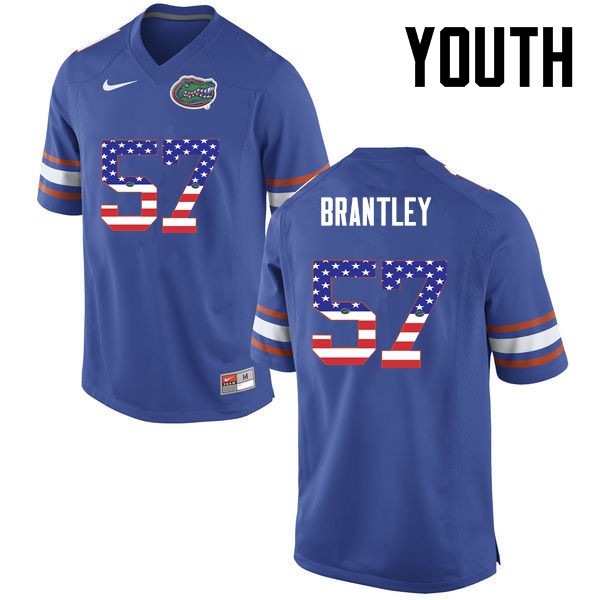 Florida Gators Youth #57 Caleb Brantley College Football USA Flag Fashion Blue